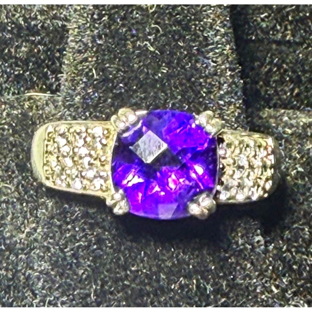 Sterling Silver 925 Amethyst CZ Cushion Cut Cocktail Ring Thailand Size 8.5 3.6g